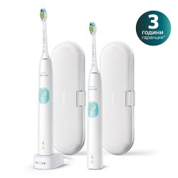 Комплект 2 бр. електрически звукочестотни четки за зъби Philips Sonicare ProtectiveClean Series 4300 HX6807/35, бели + 2 калъфа за пътуване