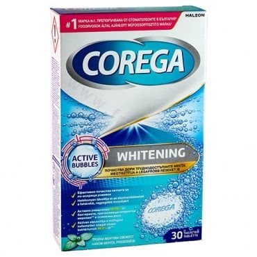 Corega Whitening  Почистващи таблетки за  протези, 30 броя