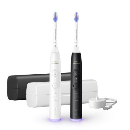 Комплект Електрически  четки за зъби Philips Sonicare Series 6500  HX7419/01 , черна + бяла, + черен и бял калъф за пътуване с USB порт