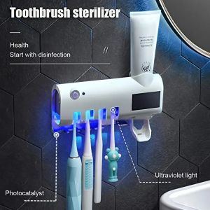 Мултифункционална стойка за четки за зъби с UV стерилизатор и дозатор за паста , бяла